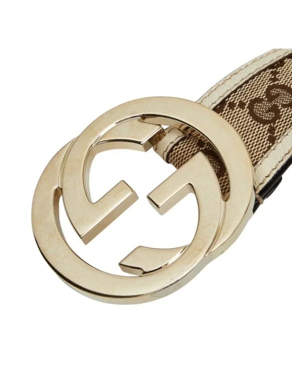 Gucci Interlocking GG Canvas Belt 85 34 Beige White